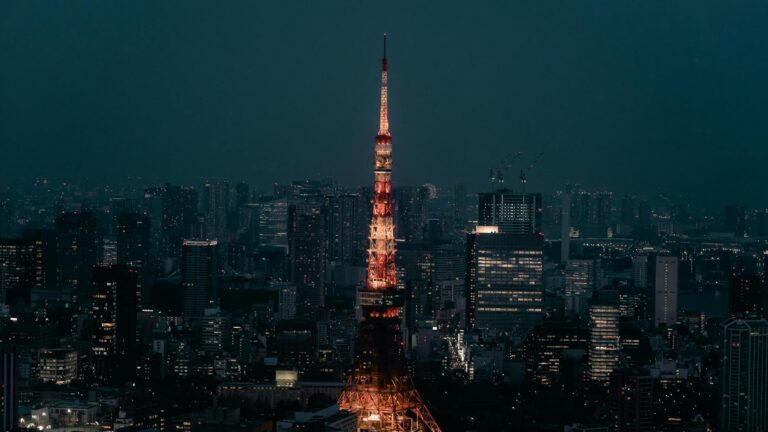 the famous tokyo tower at night in tokyo japan